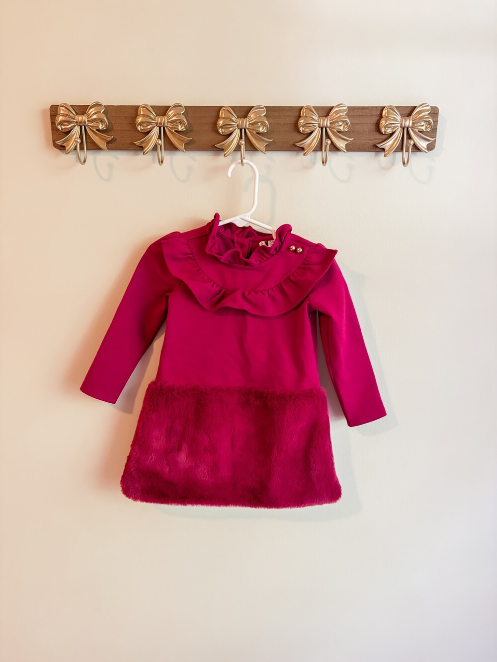 Pink Toddler Dress Long Sleeve Ruffled Collar Faux Fur Skirt Toddler size 18 to